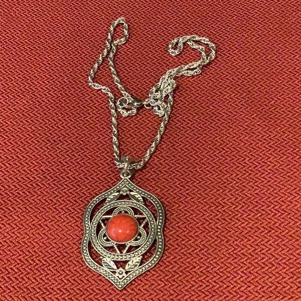 Red costume jewelry necklace 18 inch chain